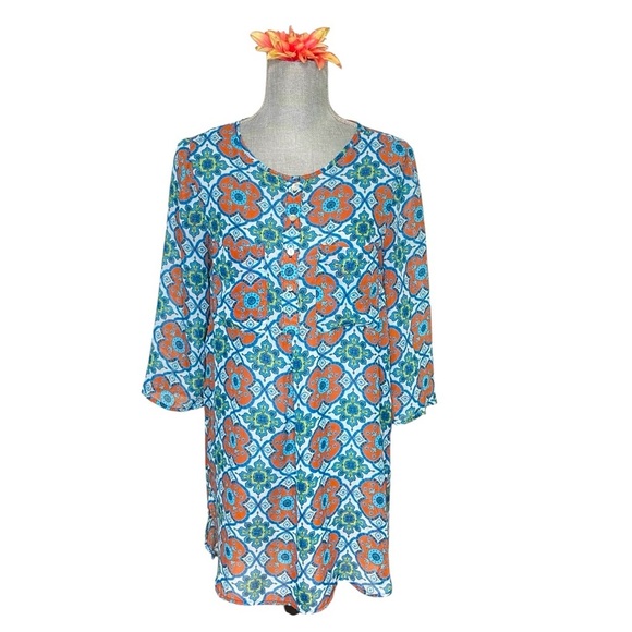 Anthropology Fig and Flower geometric floral print top size M - Picture 1 of 14